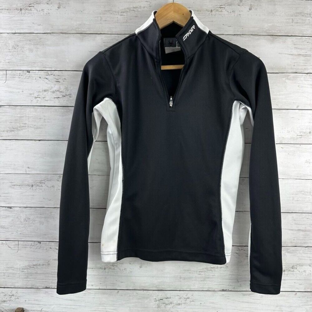 Spyder Sweater Womens 6 Black White Core Sweater 1/4 Zip Jacket Embroidered Logo